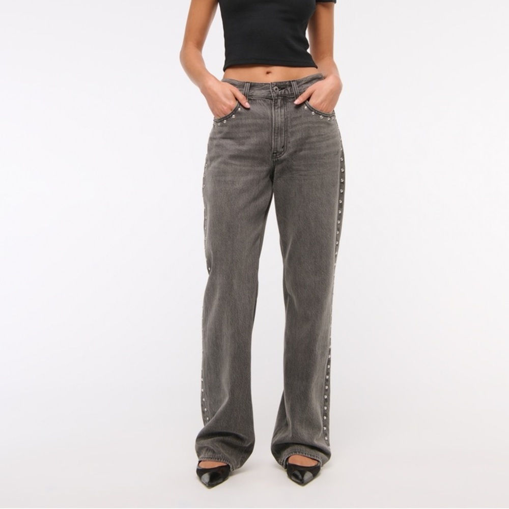 Abercrombie & Fitch Curve Love High Rise The Loose Gray Studded 27 NWT